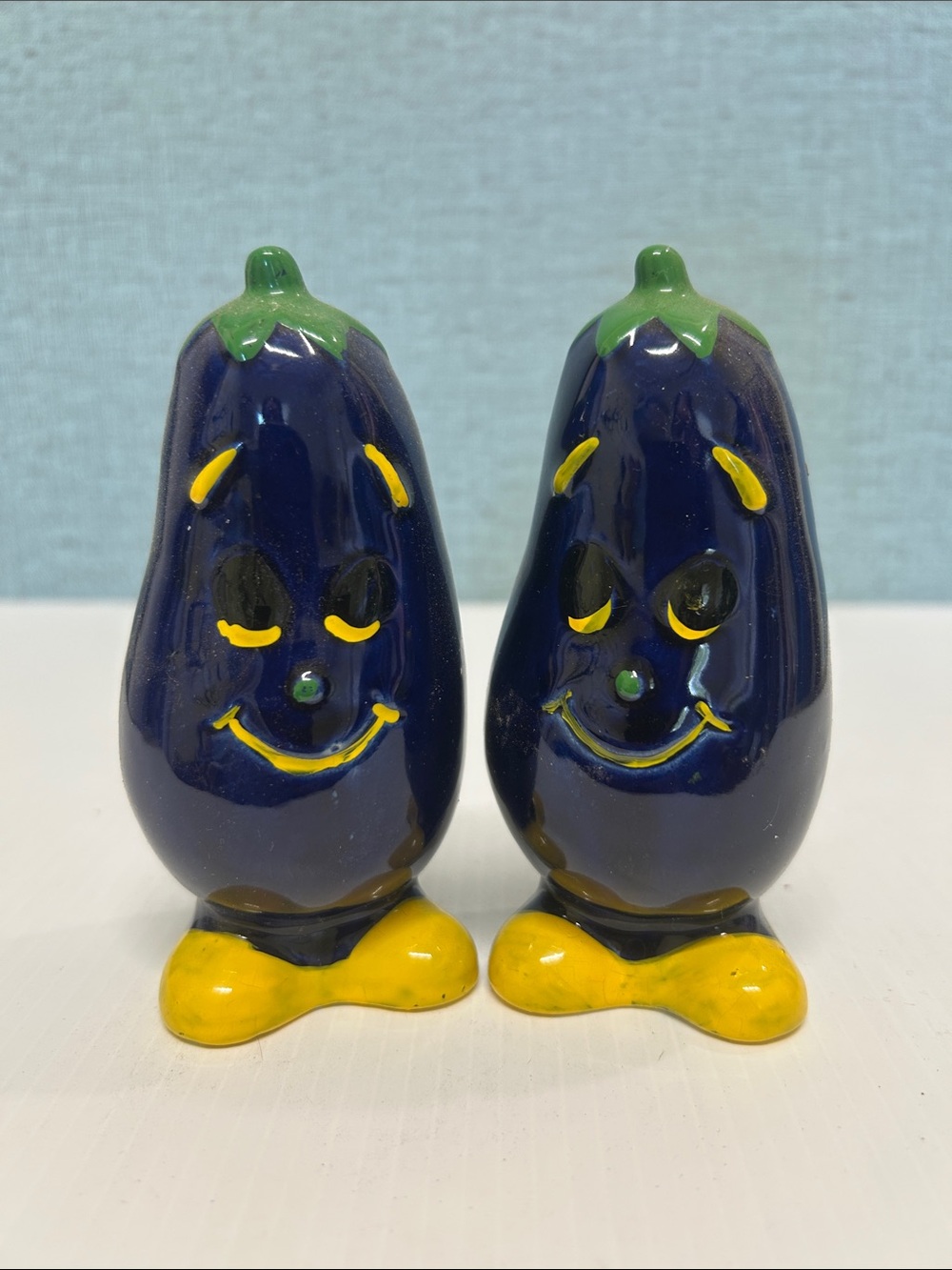 Vintage Japan Anthropomorphic Eggplant Salt & Pepper Shakers Set